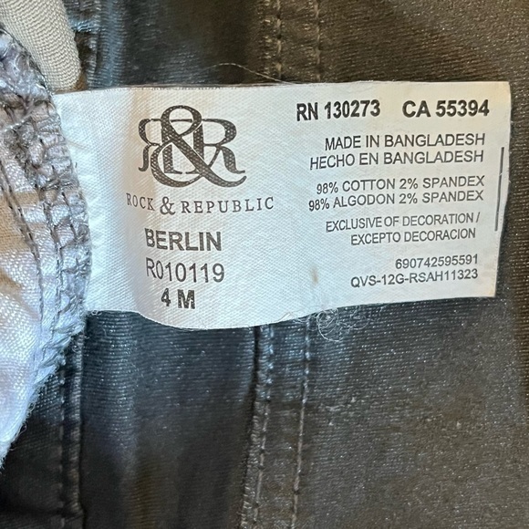 Rock & Republic Berlin Women Low Rise Skinny Stretch Silver Gray Pants Size 4 - Picture 2 of 13